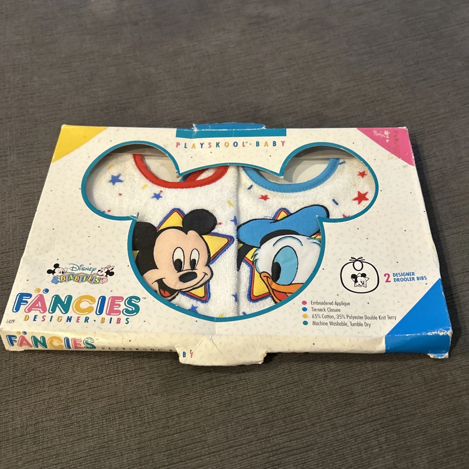 Vintage 1992 Disney Babies Mickey Minnie Mouse Baby Bib Drooler Bib Lot Of 2