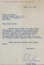 DINAH SHORE - TYPED LETTER SIGNED 04/10/1960