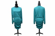 Shein Teal Ruched Maternity Dress XL Long Sleeve Stretch Bodycon Midi Women's