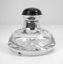 Calamaio in argento sterling e cristallo con coperchio nero - grande