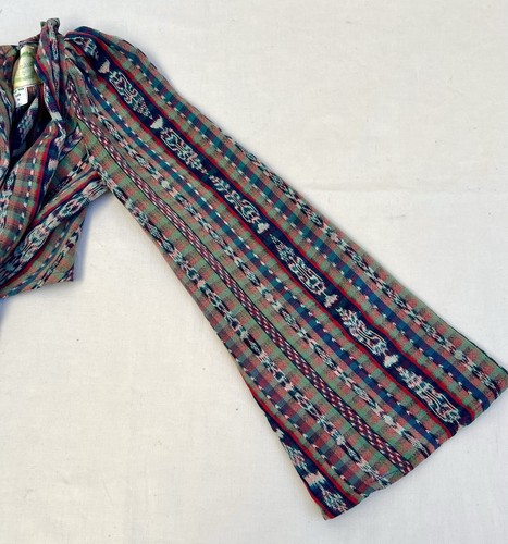 Vtg 70s Guatemalan Cotton Ikat Fabric Wrap Skirt & Bell Sleeve Cropped Tied Top - Picture 20 of 24