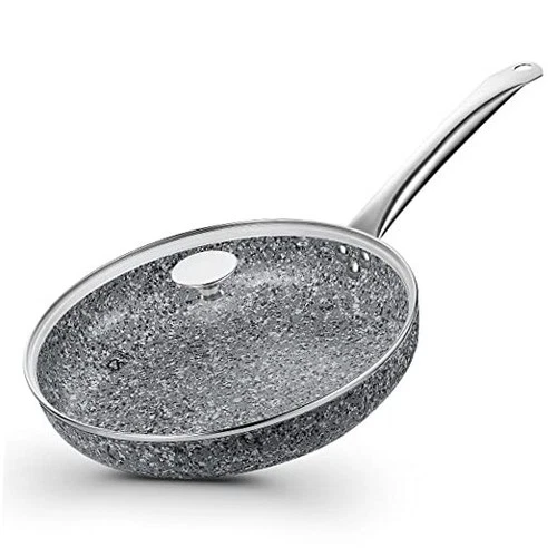  11" Grey Non stick Granite Stone Frying Pan with Lid, Toxin-free 11 Inch