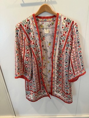 Alice + Olivia Floral Scarf Print Kimono Jacket M/L Red Multicolor Boho