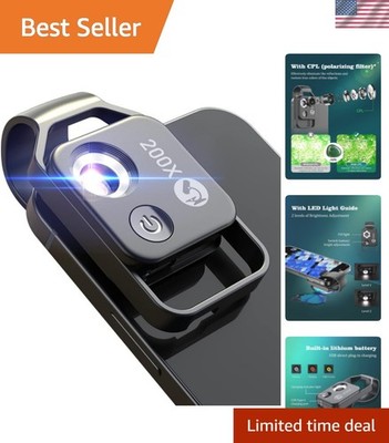 LED-Illuminated 200X Phone Microscope Camera Attachment - Gift for Curious Minds