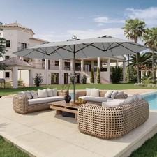 Patio Umbrella 15FT Double Sided UV Resistant Crank Handle Light Gray Kingdom