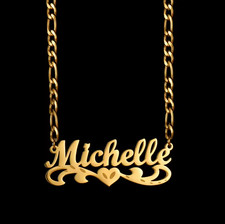 Customized Name Figaro Chain Heart Pendant Necklace Custom Cursive Letters Women