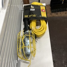 16/3 50ft 12A Yellow SJTW Trouble Light Work Light with Metal Guard and Outlet