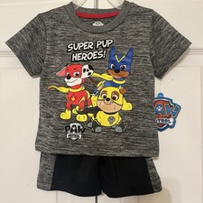 Paw Patrol Super Heroes 2 Piece Short Set Boy  s 12 Months Gray Black Paw Print