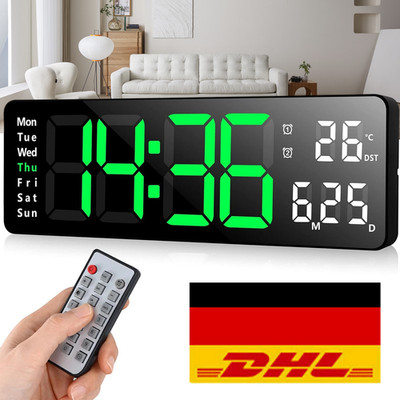 Digital LED Wanduhr mit Datum Temperatur Display Wand Wecker mit Fernbedienung