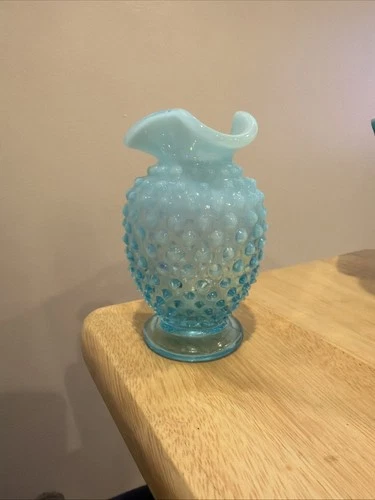 Fenton Hobnail Ruffled Vase Blue Vintage 3 3/4”