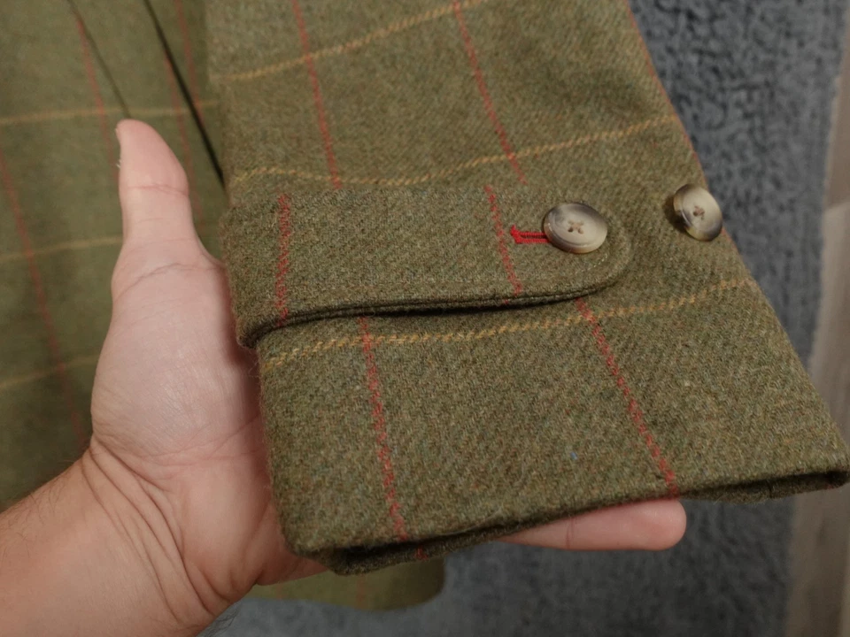 Alan Paine Jacket Mens XL Green Tweed Wool Windowpane Hacking Shooting Hunting - Image 3 of 4