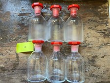 6 x Vintage Clear Laboatory Bottles with Stoppers