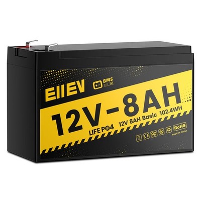 12V 8Ah Lithium Battery,4000+Cycles 12V LiFePO4 Battery Built-in BMS 5A,Deep ...