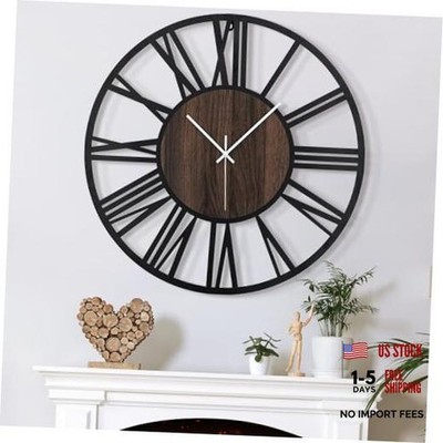 Large Wall Clock for Living Room Decor, 14 14inch Dark Brown - Roman Numbers
