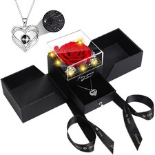 Preserved Red Real Rose Flowers in Box with I Love You 100 Medium, Pro