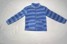 Eddie Bauer Blue Striped Fleece Jacket Youth Kids Size Small 7/8 Full Zipper