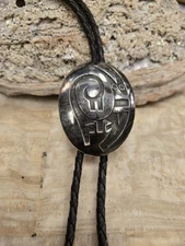 VTG Kachina  Bolo By Hopi Artisan C Day , Sterling Silver Overlay. Rare