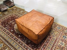 Leather Ottoman Footstool New Pouffe Boho Unstuffed Genuine 30'' Brown Moroccan