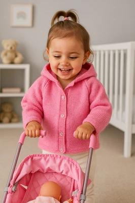LLAMZ DESIGNS Easy Knitting Pattern Baby Toddler Girls Hooded Jacket Plain Raglan Cardigan DK