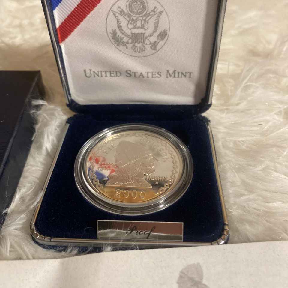 2000 P Leif Ericson Millennium Commemorative Proof Silver $1 One Dollar OGP  COA - Image 3 of 4