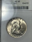 1949-D ANACS MS63 Franklin Half Dollar 50c Toned Soapbox, Early Date, Bell Lines