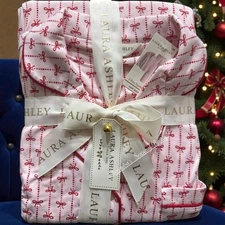 Laura Ashley Christma Soft Long Sleeved Pajama 2 Pc Set M Pink Red Bows Ribbons