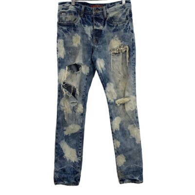 Strivers Row Men's Grey Birch Distressed Fit Raw Bleached Jeans Size 30x31 NWT