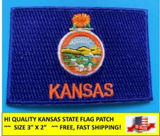 KANSAS STATE FLAG EMBROIDERED PATCH IRON-ON OR SEW-ON HI-QLTY APPLIQUE (3 x 2”)