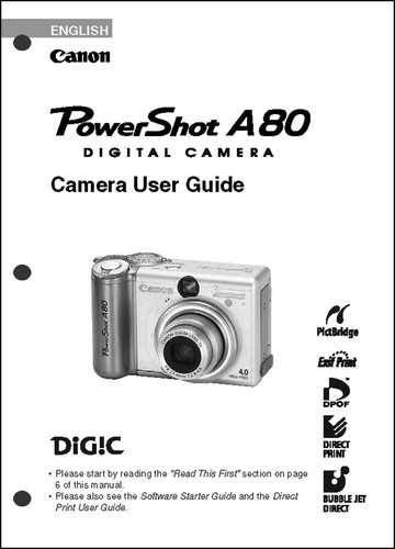 Canon Powershot A80 Digital Camera User Guide Instruction Manual