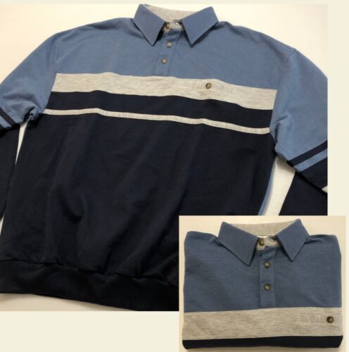 NEW Classics by Palmland Polo Shirt mens Large NWT Blue Color Block Long Sleeve