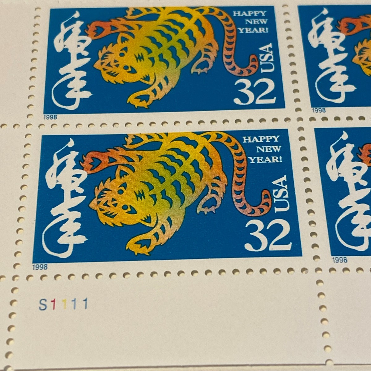 3179 MNH 1998 32c Tiger Year PB Chinese Happy New Year lunar