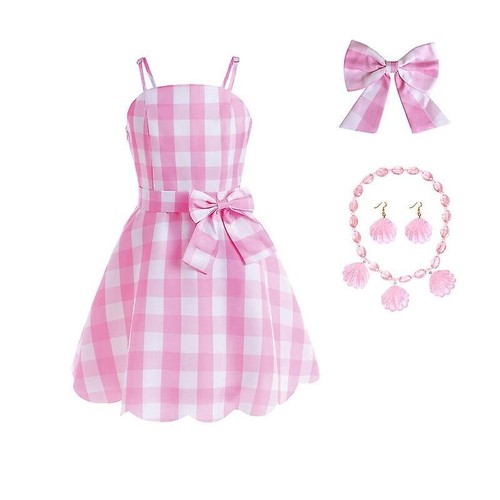 Movie Margot Elise Robbie Cosplay Pink Plaid Dress Girls Halloween Dress Size M - Picture 1 of 5
