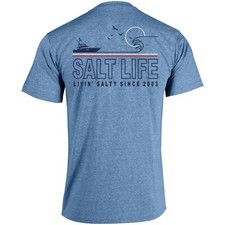 Salt Life TriBlend S/S Boat Graphic Tee Blue Set Sail L Live Salty NWT