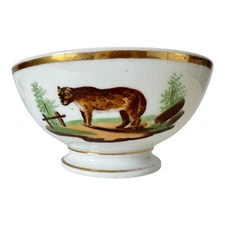 Antique French Old Paris Porcelain China Gold Gilt Serving Bowl - Leopard Design