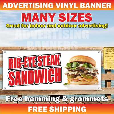 RIB-EYE STEAK SANDWICH Advertising Banner Vinyl Mesh Sign burger sub fast food