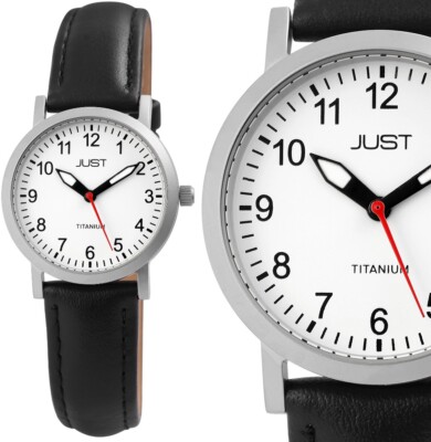 Titan Damenuhr analog Armbanduhr Weiss Schwarz Silber Lederarmband JUST JU10038