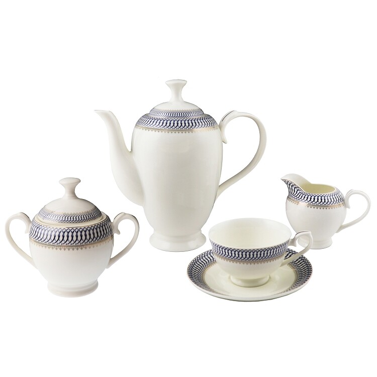 Stylish and Elegant Bone China Dinnerware Set for 8 People - Sapphire, 57 Piece