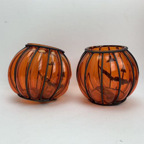 Kirkland Halloween Lanterns Blown Glass Pumpkin Candle Holder 30.75" Stake Yard - Picture 7 of 17