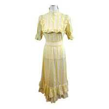 Vintage 1980's Floral Mesh Puff Sleeve Maxi Length Prairie Dress Women's XS/S