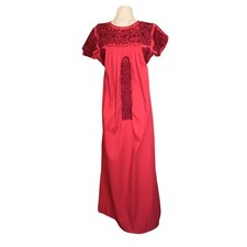 Mexican Oaxacan Red On Red Embroidered Dress Maxi Length Vintage Small Medium