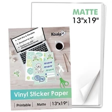 Koala Printable Vinyl Sticker Paper 13x19 Waterproof Matte Inkjet Laser 30PK