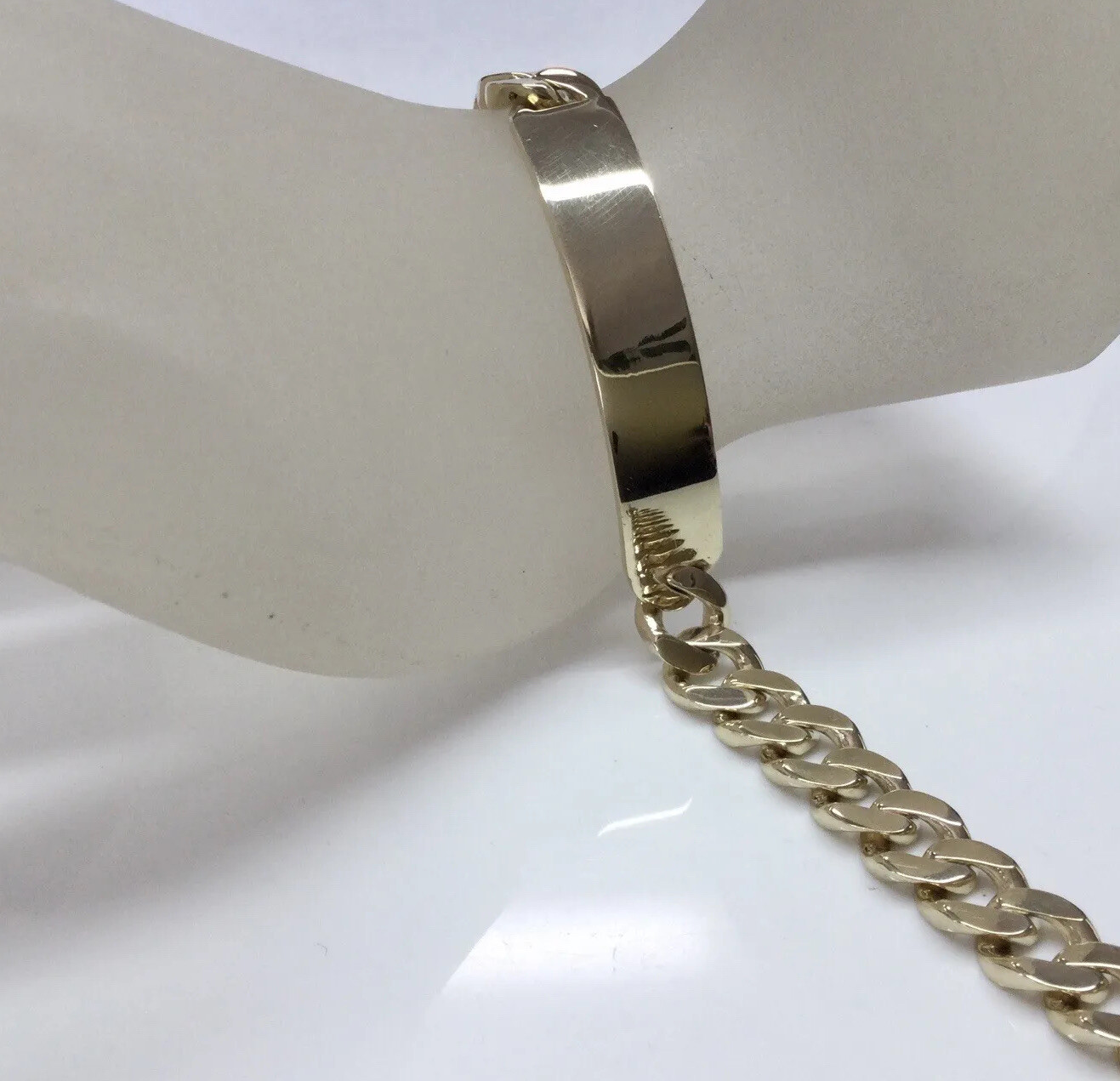 MEN’S CURB LINK ID BRACELET 9” (38.8gms) SOLID 14K YELLOW GOLD eBay