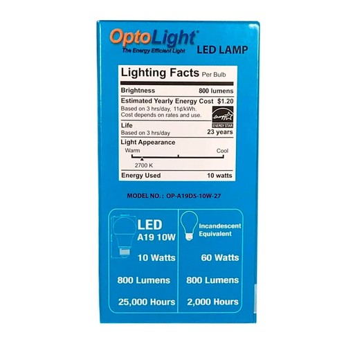 Optplight Led Light Bulb 2700k Warm White 800 lumens dimmable BR30 10PCS SET - Picture 3 of 4
