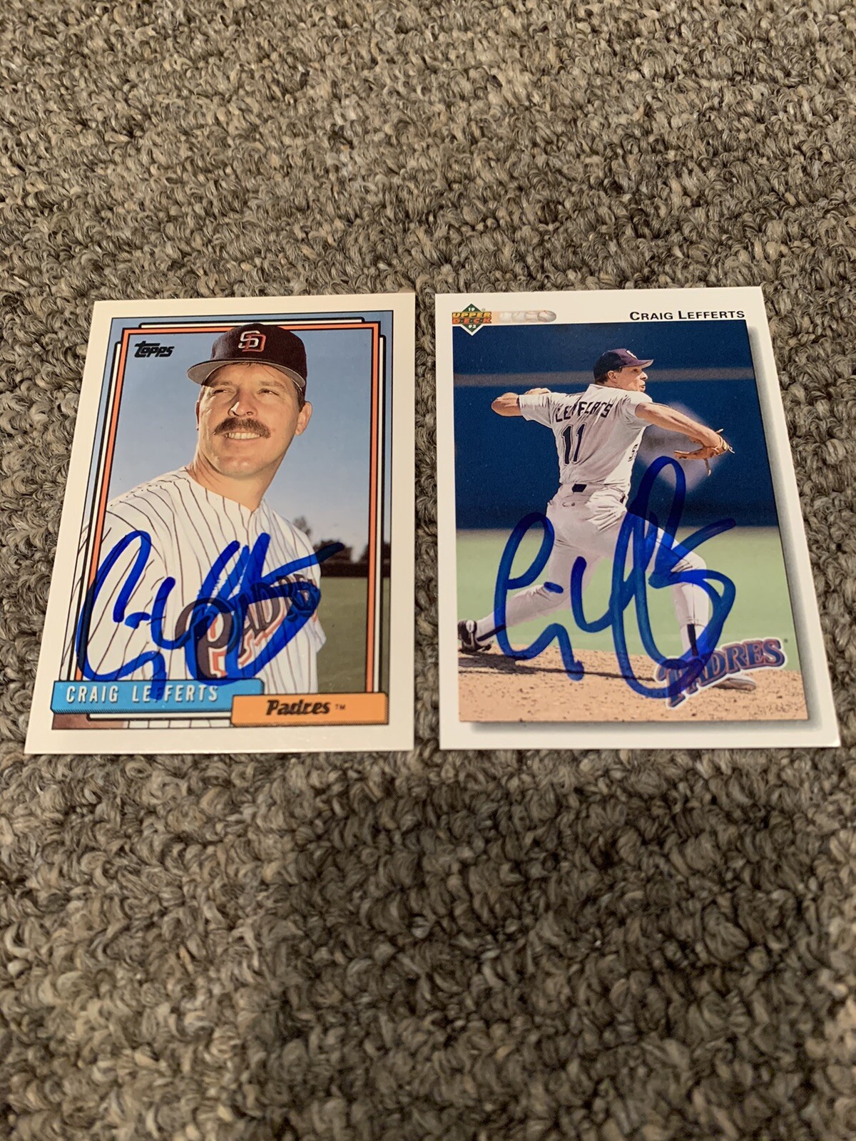 Craig Lefferts Auto Lot 2 Signed 1992 Topps & Upper Deck San Diego Padres