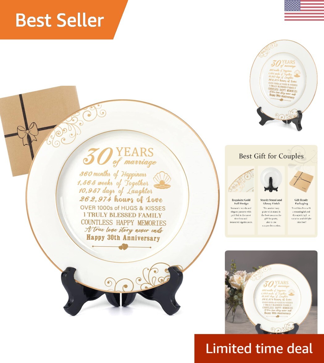 30th Anniversary Wedding Gifts for Wife-30th Anniversaty Plate with 24k Gold ...