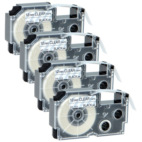 4 Stück Schwarz auf Klar 12 mm XR-12X Etikettenbänder für KL-60 60SR C500 780 750B Drucker