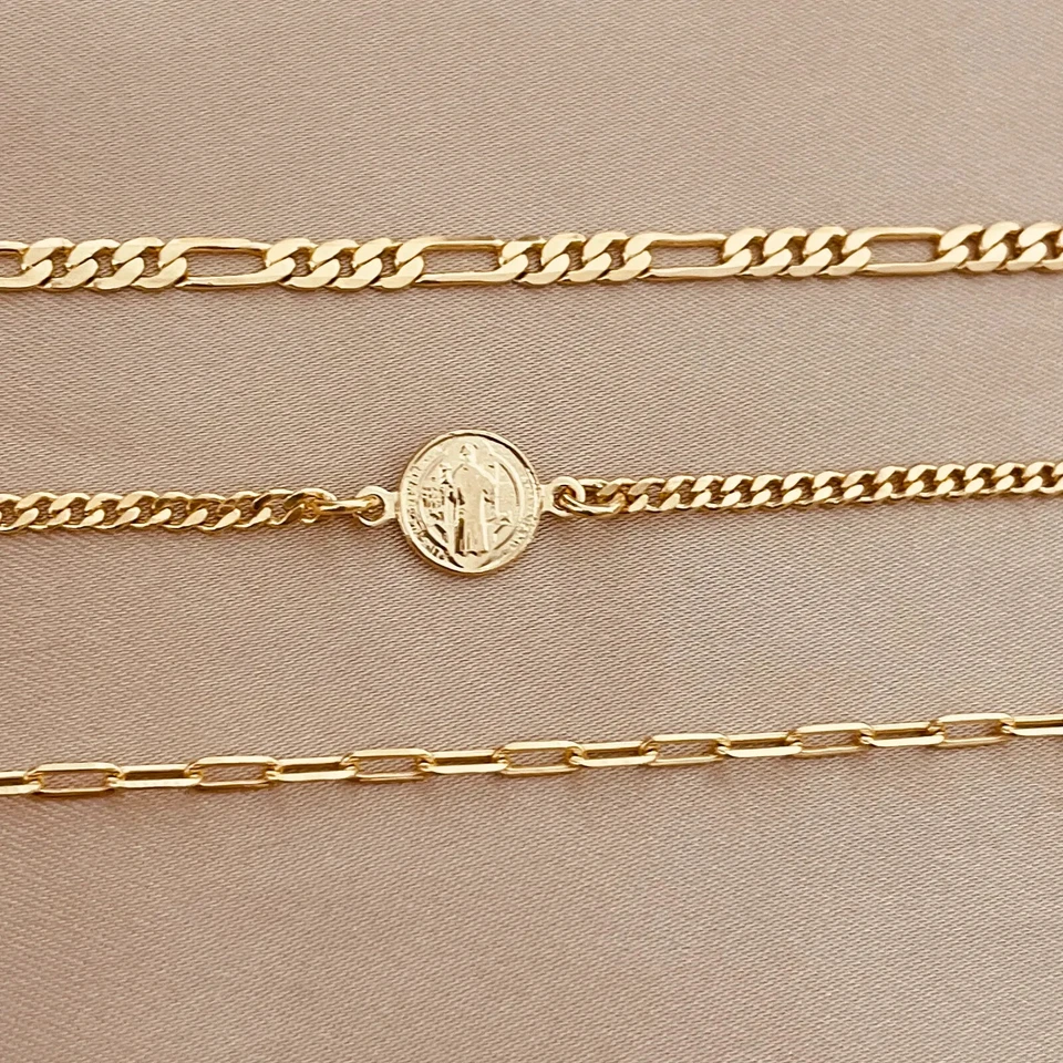 Juego de 3 brazaletes de protección San Benito rellenos de oro de 18 quilates Foto 2 de 4