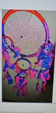 Dreams Dream Catcher ~  Traditional Red Blue, & Purple 8.5" wide 24 inches Z3