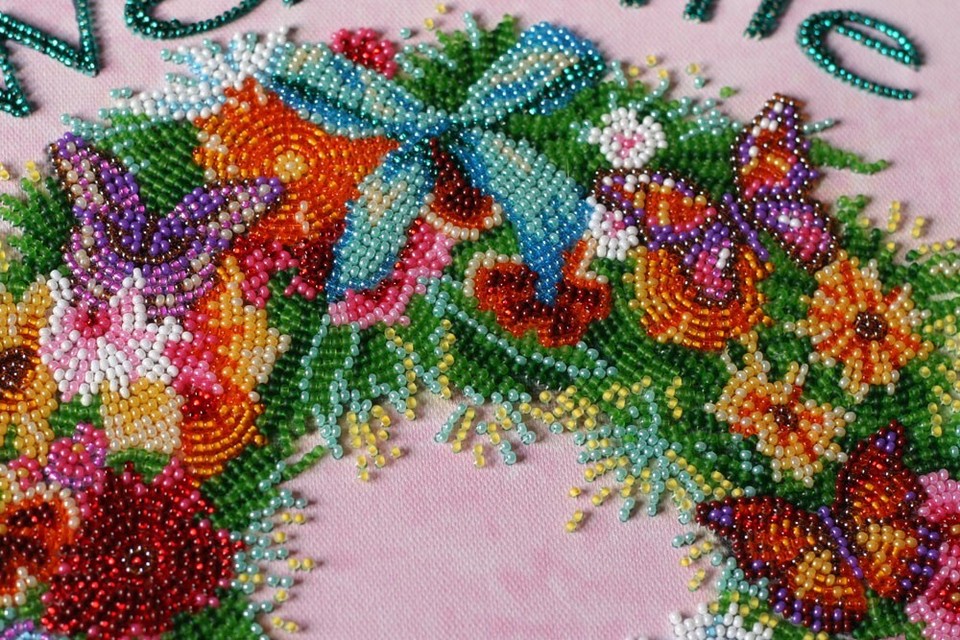DIY Bead Embroidery Kit Welcome Spring Wreath stitching needlepoint ...
