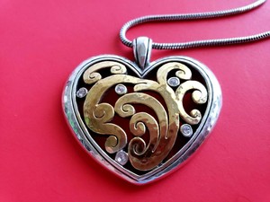 contempo brighton heart hammered neclace pendant crystal silver gold